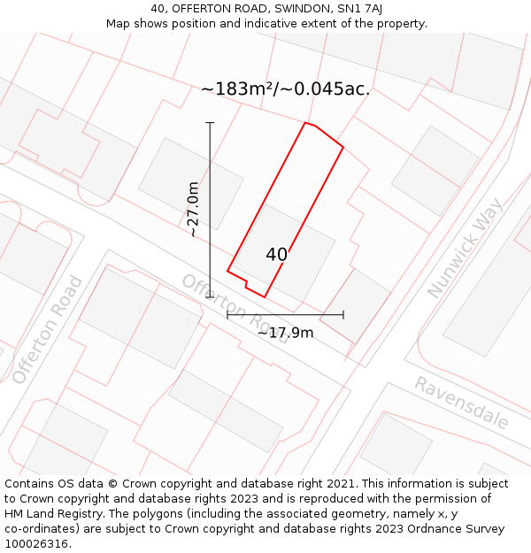 40, OFFERTON ROAD, SWINDON, SN1 7AJ: Plot and title map