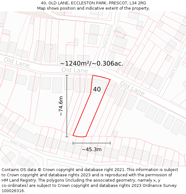 40, OLD LANE, ECCLESTON PARK, PRESCOT, L34 2RG: Plot and title map