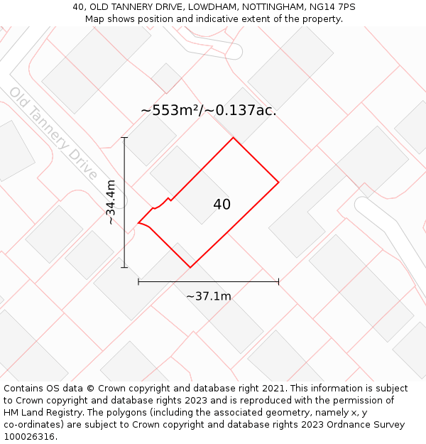 40, OLD TANNERY DRIVE, LOWDHAM, NOTTINGHAM, NG14 7PS: Plot and title map