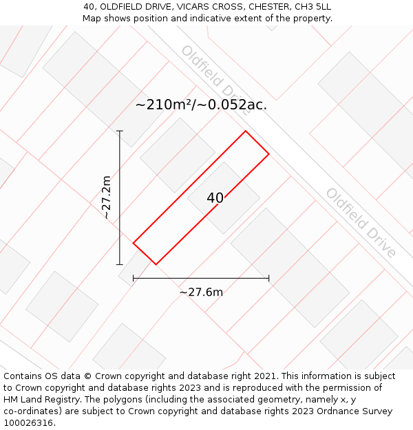40, OLDFIELD DRIVE, VICARS CROSS, CHESTER, CH3 5LL: Plot and title map