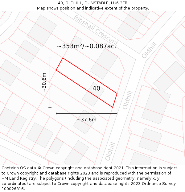 40, OLDHILL, DUNSTABLE, LU6 3ER: Plot and title map