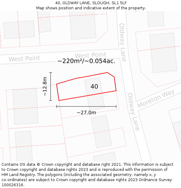40, OLDWAY LANE, SLOUGH, SL1 5LF: Plot and title map