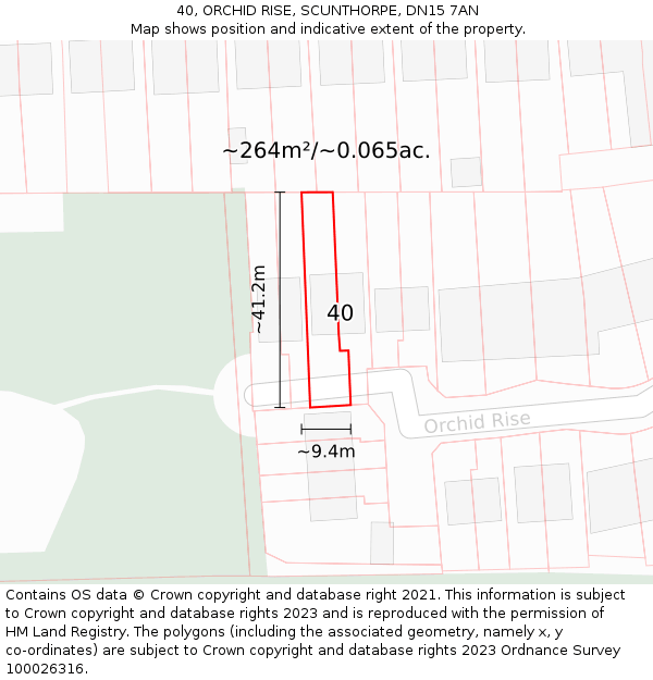 40, ORCHID RISE, SCUNTHORPE, DN15 7AN: Plot and title map