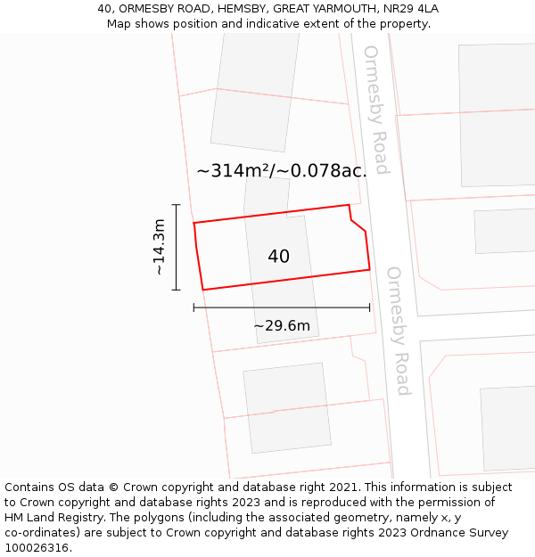 40, ORMESBY ROAD, HEMSBY, GREAT YARMOUTH, NR29 4LA: Plot and title map