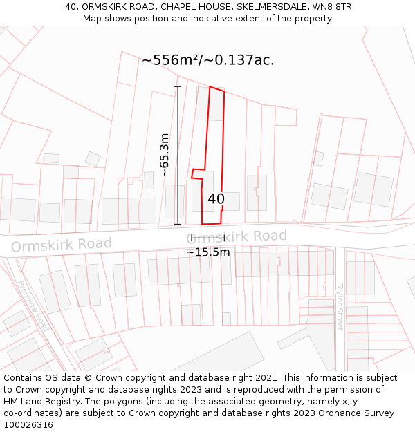 40, ORMSKIRK ROAD, CHAPEL HOUSE, SKELMERSDALE, WN8 8TR: Plot and title map