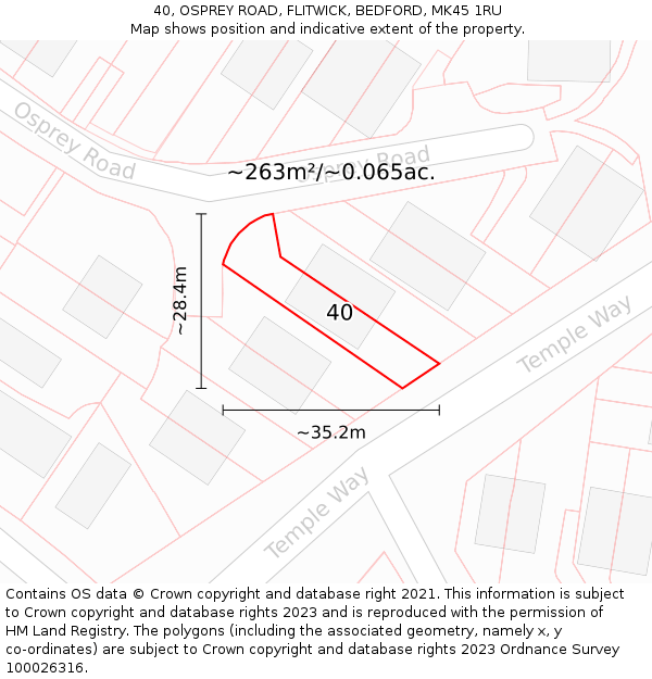 40, OSPREY ROAD, FLITWICK, BEDFORD, MK45 1RU: Plot and title map