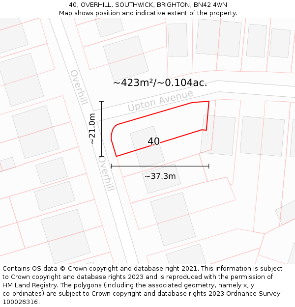 40, OVERHILL, SOUTHWICK, BRIGHTON, BN42 4WN: Plot and title map