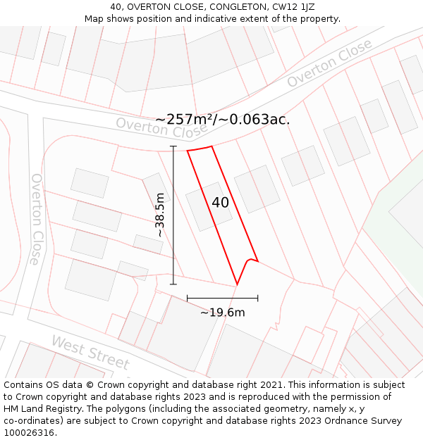 40, OVERTON CLOSE, CONGLETON, CW12 1JZ: Plot and title map