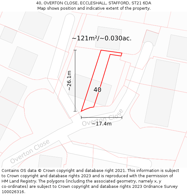 40, OVERTON CLOSE, ECCLESHALL, STAFFORD, ST21 6DA: Plot and title map