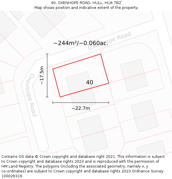 40, OXENHOPE ROAD, HULL, HU6 7BZ: Plot and title map