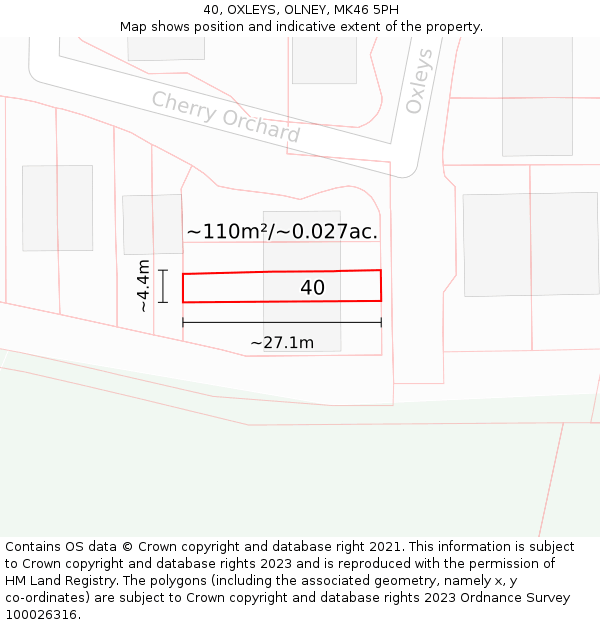 40, OXLEYS, OLNEY, MK46 5PH: Plot and title map