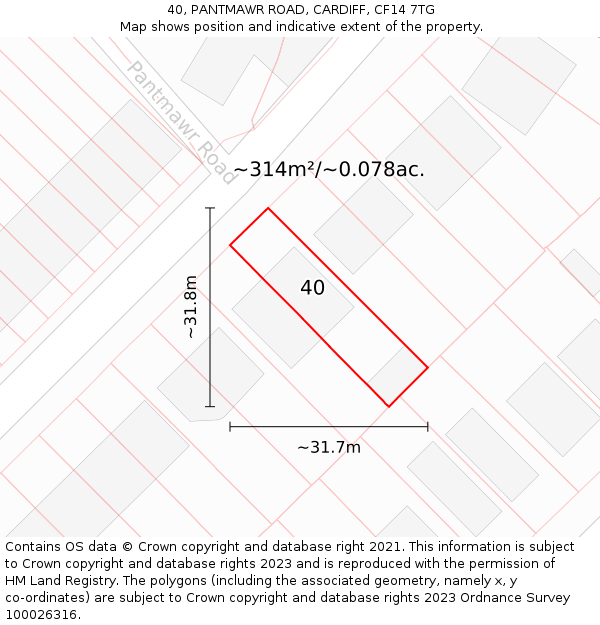40, PANTMAWR ROAD, CARDIFF, CF14 7TG: Plot and title map