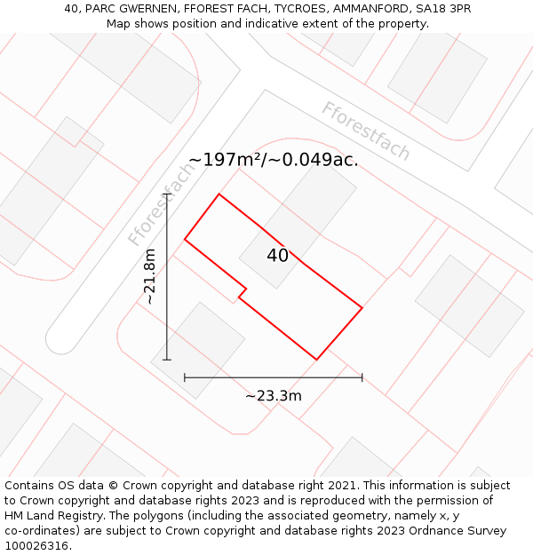 40, PARC GWERNEN, FFOREST FACH, TYCROES, AMMANFORD, SA18 3PR: Plot and title map