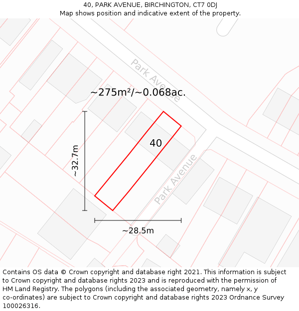 40, PARK AVENUE, BIRCHINGTON, CT7 0DJ: Plot and title map
