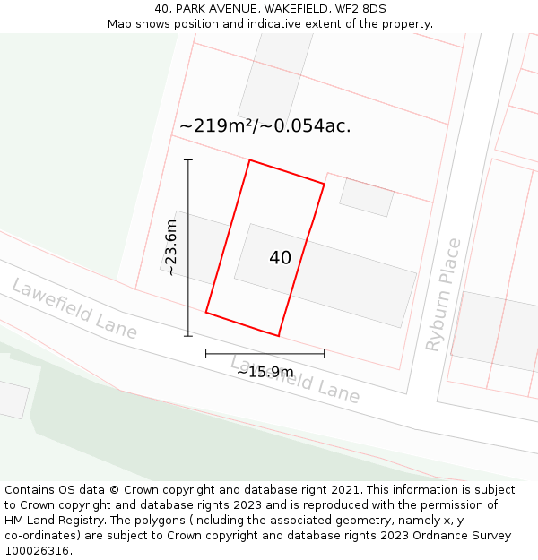40, PARK AVENUE, WAKEFIELD, WF2 8DS: Plot and title map