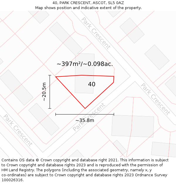 40, PARK CRESCENT, ASCOT, SL5 0AZ: Plot and title map