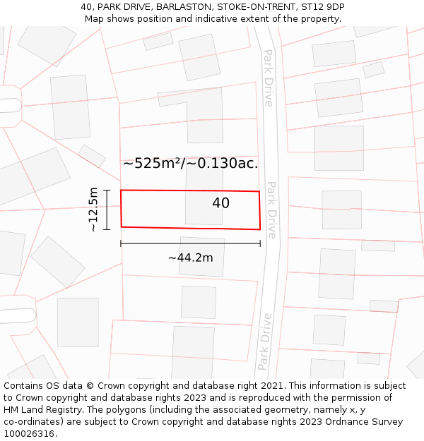 40, PARK DRIVE, BARLASTON, STOKE-ON-TRENT, ST12 9DP: Plot and title map