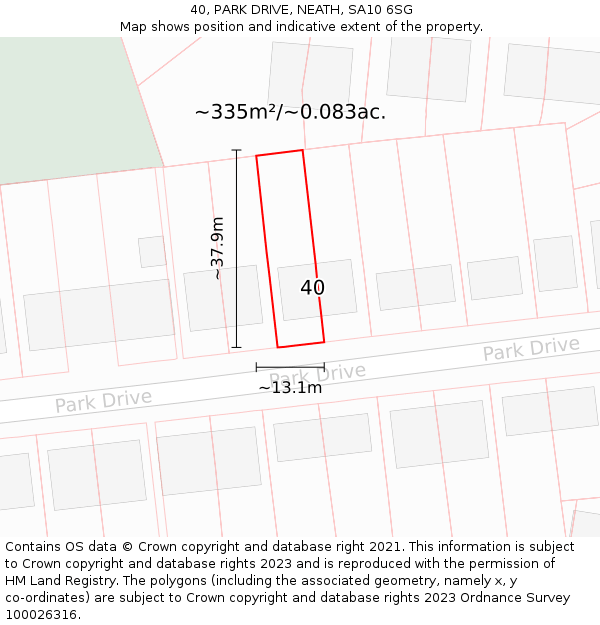 40, PARK DRIVE, NEATH, SA10 6SG: Plot and title map