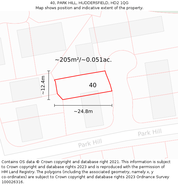 40, PARK HILL, HUDDERSFIELD, HD2 1QG: Plot and title map