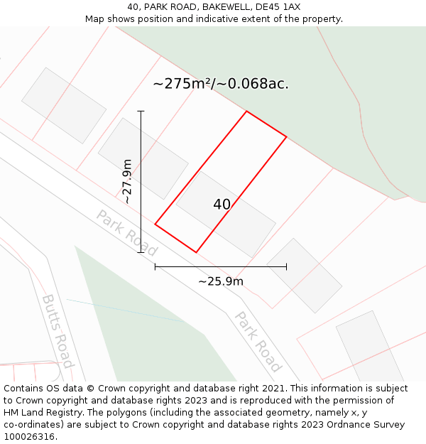 40, PARK ROAD, BAKEWELL, DE45 1AX: Plot and title map