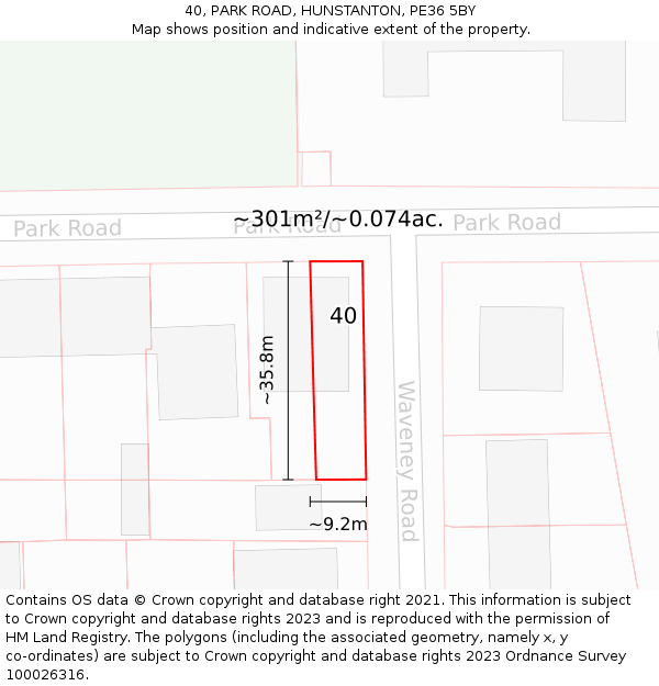 40, PARK ROAD, HUNSTANTON, PE36 5BY: Plot and title map