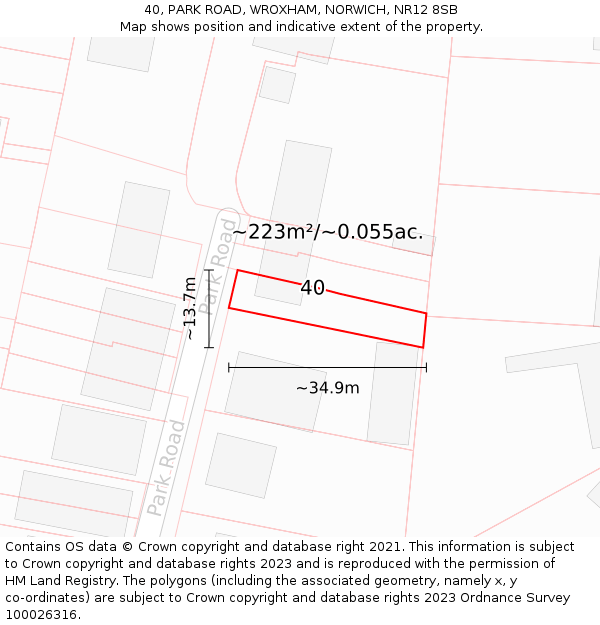 40, PARK ROAD, WROXHAM, NORWICH, NR12 8SB: Plot and title map