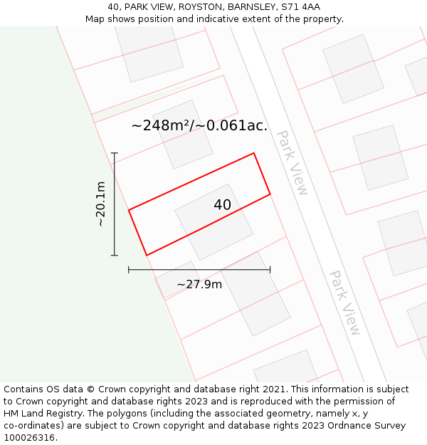 40, PARK VIEW, ROYSTON, BARNSLEY, S71 4AA: Plot and title map
