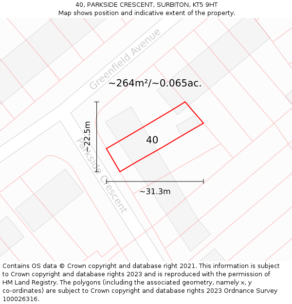 40, PARKSIDE CRESCENT, SURBITON, KT5 9HT: Plot and title map