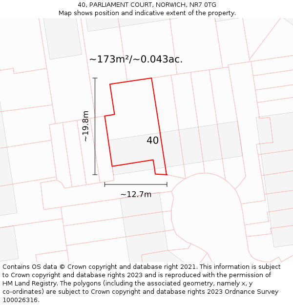 40, PARLIAMENT COURT, NORWICH, NR7 0TG: Plot and title map