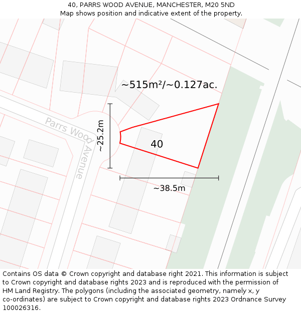 40, PARRS WOOD AVENUE, MANCHESTER, M20 5ND: Plot and title map