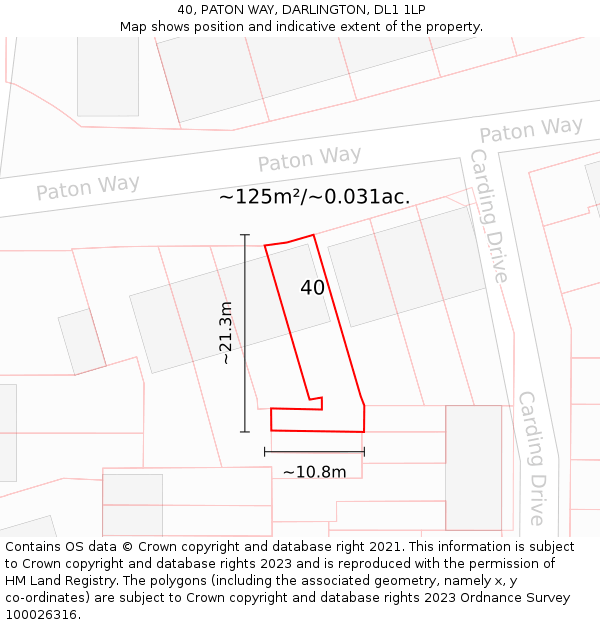40, PATON WAY, DARLINGTON, DL1 1LP: Plot and title map