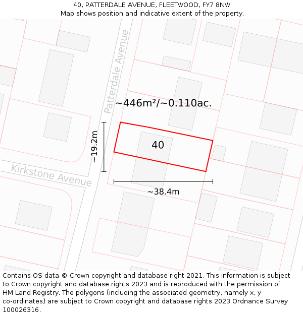40, PATTERDALE AVENUE, FLEETWOOD, FY7 8NW: Plot and title map