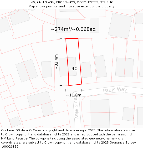 40, PAULS WAY, CROSSWAYS, DORCHESTER, DT2 8UP: Plot and title map