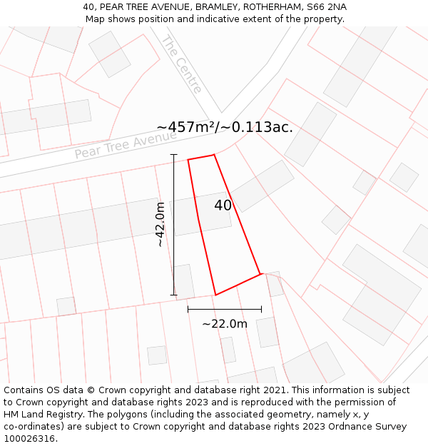 40, PEAR TREE AVENUE, BRAMLEY, ROTHERHAM, S66 2NA: Plot and title map