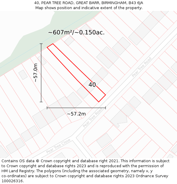 40, PEAR TREE ROAD, GREAT BARR, BIRMINGHAM, B43 6JA: Plot and title map