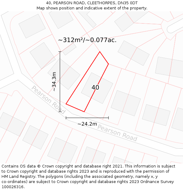 40, PEARSON ROAD, CLEETHORPES, DN35 0DT: Plot and title map