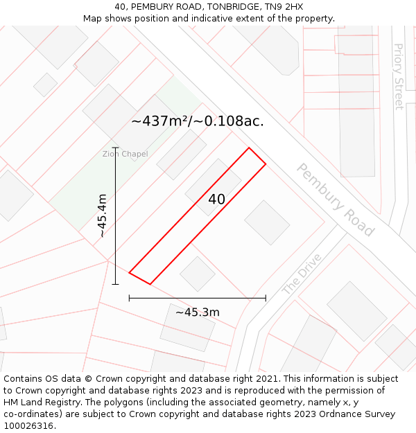 40, PEMBURY ROAD, TONBRIDGE, TN9 2HX: Plot and title map