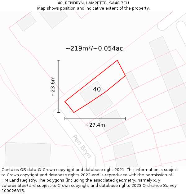 40, PENBRYN, LAMPETER, SA48 7EU: Plot and title map