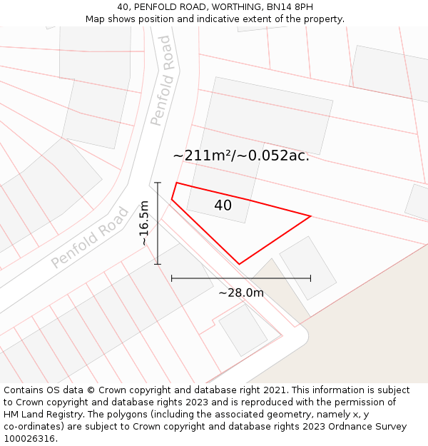 40, PENFOLD ROAD, WORTHING, BN14 8PH: Plot and title map