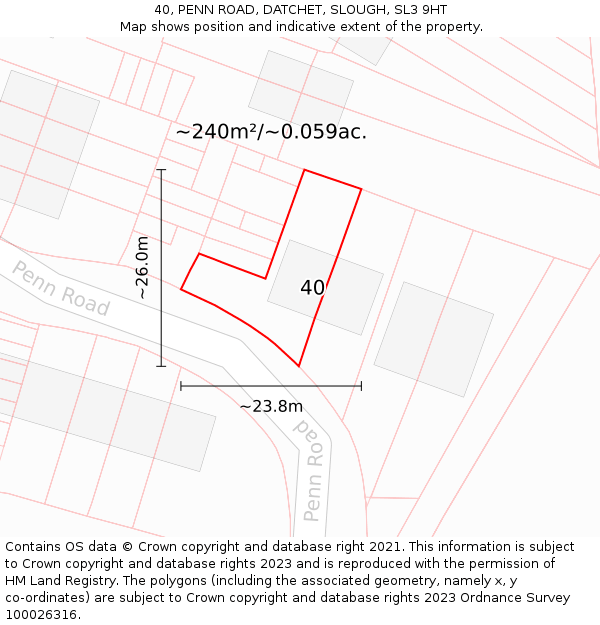 40, PENN ROAD, DATCHET, SLOUGH, SL3 9HT: Plot and title map