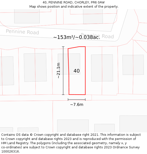 40, PENNINE ROAD, CHORLEY, PR6 0AW: Plot and title map