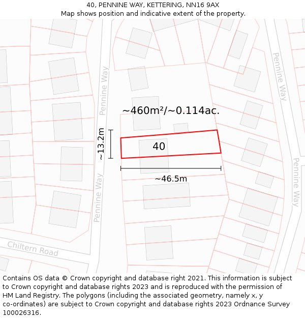 40, PENNINE WAY, KETTERING, NN16 9AX: Plot and title map
