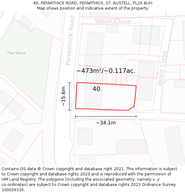 40, PENWITHICK ROAD, PENWITHICK, ST. AUSTELL, PL26 8UH: Plot and title map