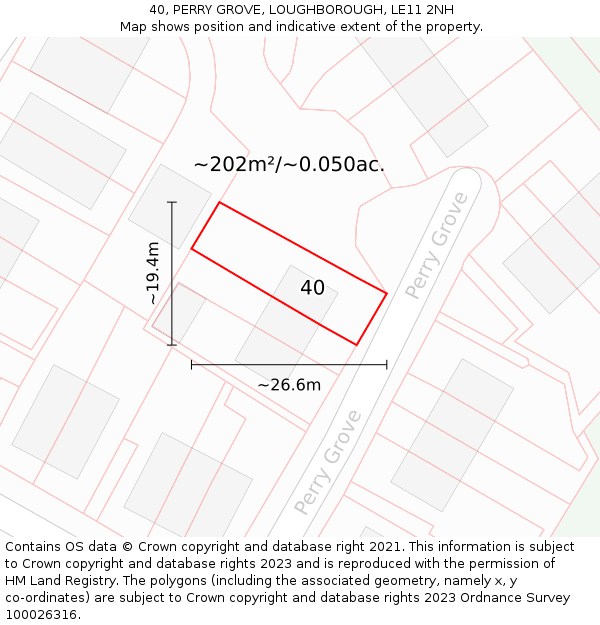 40, PERRY GROVE, LOUGHBOROUGH, LE11 2NH: Plot and title map