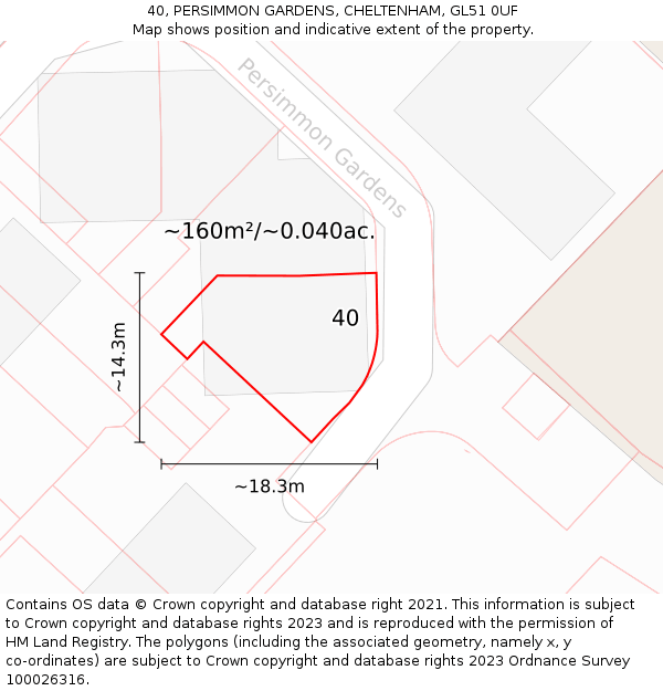 40, PERSIMMON GARDENS, CHELTENHAM, GL51 0UF: Plot and title map