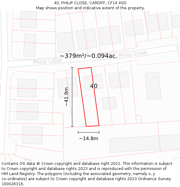 40, PHILIP CLOSE, CARDIFF, CF14 4SD: Plot and title map