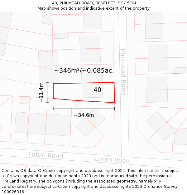 40, PHILMEAD ROAD, BENFLEET, SS7 5DN: Plot and title map