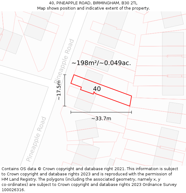 40, PINEAPPLE ROAD, BIRMINGHAM, B30 2TL: Plot and title map