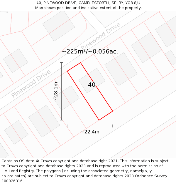 40, PINEWOOD DRIVE, CAMBLESFORTH, SELBY, YO8 8JU: Plot and title map