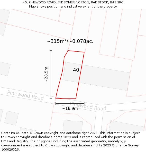 40, PINEWOOD ROAD, MIDSOMER NORTON, RADSTOCK, BA3 2RQ: Plot and title map